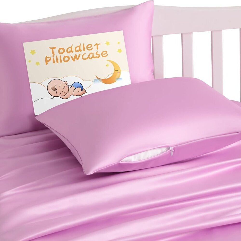 Zippered Silk Satin Toddler Pillowcases - 2 Pack Hidden Zipper 13x18 Pillowcases